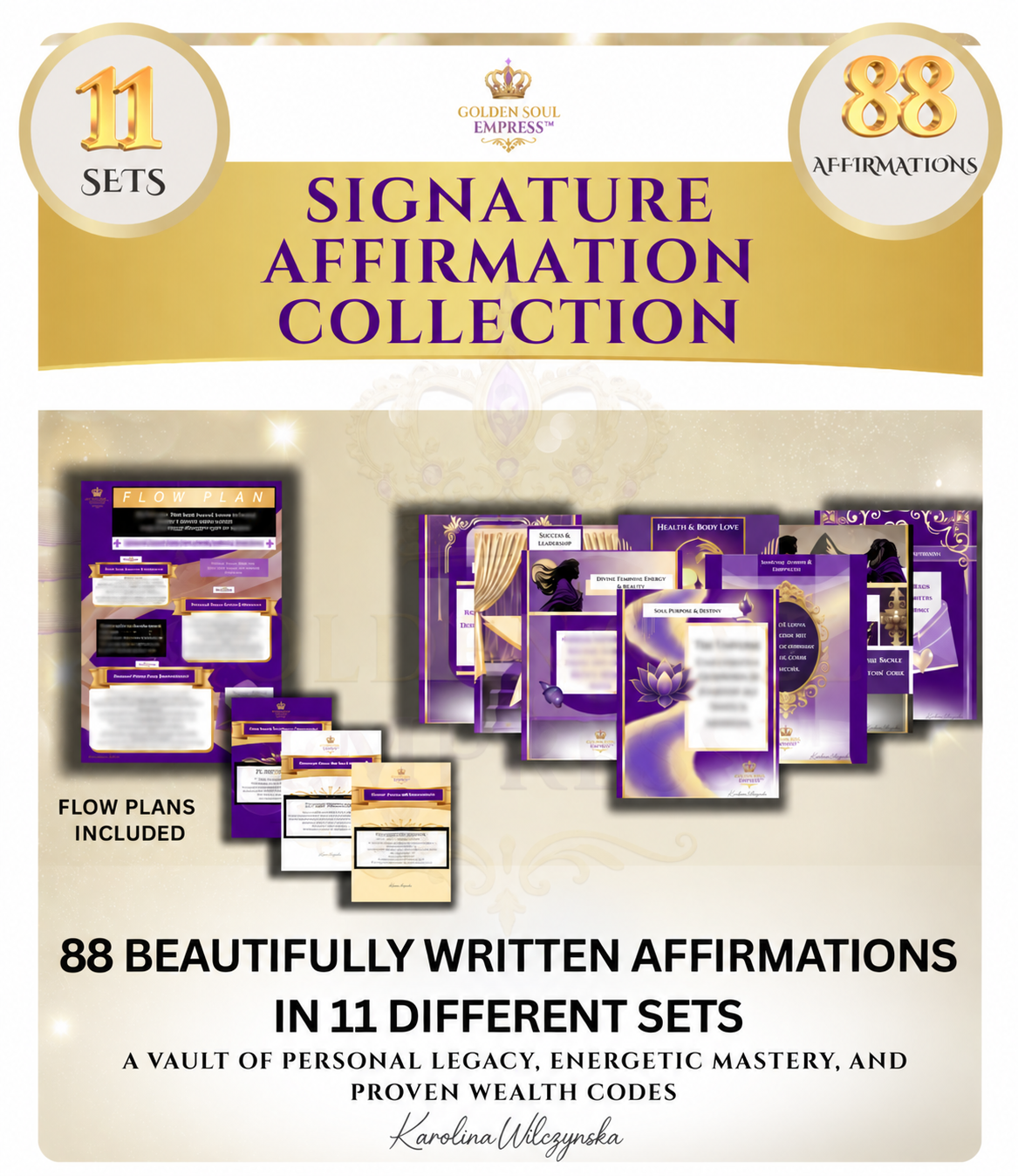 Golden Soul Empress™ Signature Affirmation Collection featuring 11 themed sets and 88 original affirmations
